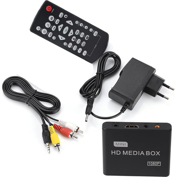 ciciglow Video Media Player, Full HD Box Media Player with USB Reading Function, Mobile Hard Drive, SD Card Support HDMI/YUV/AV Output 5V Power Supply for Access