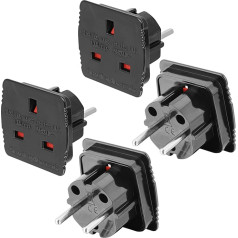 4 x UK to EU Travel Adapter English to Italian Plug UK 3 Pin to EU 2 Pin Travel Adapter Kit for Europe, Spain, France, Germany, Black