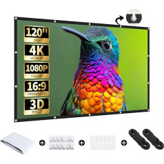 AURZEN Projector Screen 120 Inch Portable Projector Screen for Indoor Outdoor 16:9 4K HD Wrinkle Free Foldable Film Screen for Home Theater Backyard Support Double Sided