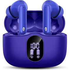 Bluetooth Headphones, Bluetooth 5.3 Headphones with 4 Mics, Wireless In-Ear HiFi Stereo, 36 Hours Bluetooth Headphones LED Display, Wireless Headphones IP7 Waterproof, USB-C, Touch Control, Intensive