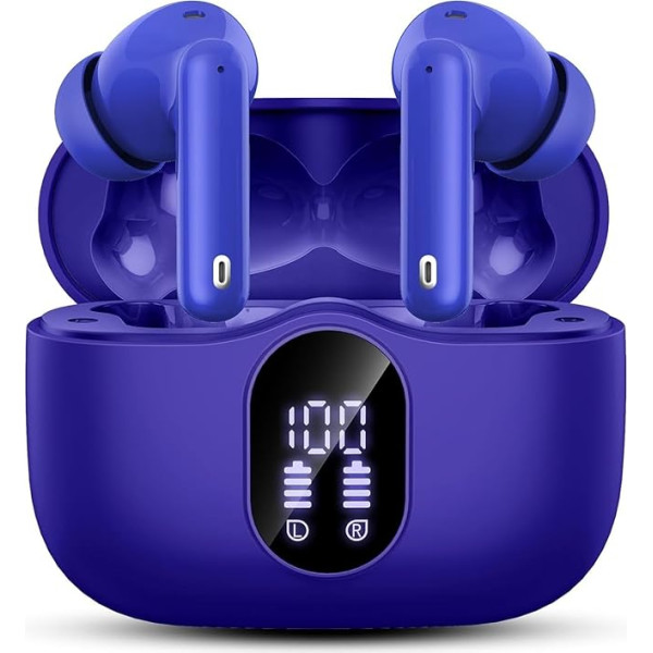 Bluetooth Headphones, Bluetooth 5.3 Headphones with 4 Mics, Wireless In-Ear HiFi Stereo, 36 Hours Bluetooth Headphones LED Display, Wireless Headphones IP7 Waterproof, USB-C, Touch Control, Intensive