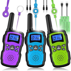 Wishouse Walkie Talkie Children's Set of 3, Christmas Birthday Gift for Girls Boys from 4 5 6 7 8 9 10 Years, Radios Adults Long Range USB Rechargeable with Battery, Outdoor Camping Toy