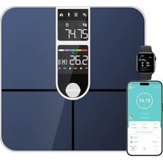 Healthkeep Bluetooth Personal Scale with 2 VA Screens and ITO Coating Technology, 16 Body Data with Heart Rate App, for Android and iOS 180kg/400lb, Silver