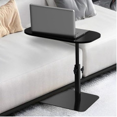 Small Side Table, Height Adjustable, 360° Rotating, Solid Wood Side Table, Sofa with Metal Frame, Good Stability, for Living Room, Bedroom (Black)