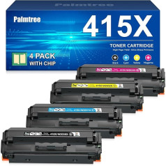 Palmtree 415X with Chip Compatible with HP 415X 415A for HP Color Laserjet Pro MFP M479fdw Toner M479dw M454dw M454dn M479fdn M479fnw M480f W2030X W2031X W2032X W2033X 4 -Pack Black Cyan Yellow