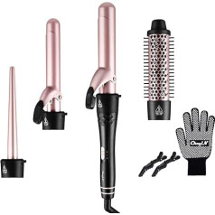 CkeyiN Curling Iron Set 4-in-1 Multifunctional Interchangeable Ceramic Coating Curling Iron Curler Kit Curling Irons with Various Attachments Large and Small Curls Set (Pink)