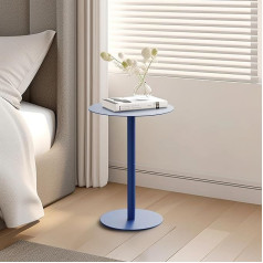 Yumyolk Round Side Table, Metal Modern 2 Levels, Coffee Table, Sofa Table, Bedside Table, Bed Table for Living Room, Bedroom, Balcony, Patio, 40 x 40 x 60 cm, Blue
