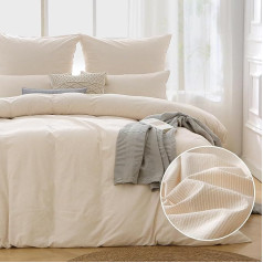 ATsense Bed Linen 155 x 220 cm 2-Piece - 100% Cotton Striped Beige, Oeko-Tex Certified Hypoallergenic Breathable, 1 Duvet Cover 155 x 220 cm and 1 Pillowcase 80 x 80 cm