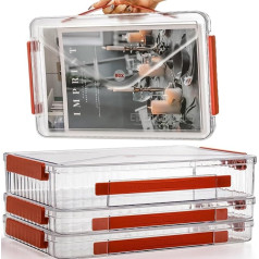Set of 3 Portable Project Cases 13.8 x 9.2 Inch Plastic Scrapbooking Storage Boxes Clear Stackable Document Letter A4 Paper Art Supplies Office School 2 Sizes