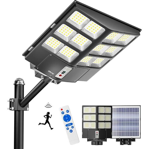 Ofuray Of-2000 W Solar Street Light for Outdoors, 200,000 LM Solar Lights for Outdoor Use with Motion Sensor, 6500 K Solar Lights, Dusk to Dawn, IP67 Waterproof Path Light for Parking, Yard