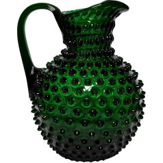 CHEHOMA - Glass carafe with diamond-tipped decoration and wide handle - Emerald coloured and robust workmanship - 2 litre water jug or table vase - Height: 23 cm - Emerald