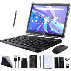 2025 Latest Tablet 10 Inches, 3-in-1 Android Tablet with Keyboard Mouse Pen, 4G LTE Tablets with 2 SIM 1 SD, 64GB ROM 512GB TF Octa-Core 1080P FHD 13MP 6000mAh Bluetooth WLAN GPS Type C Black