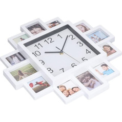Akozon 15.35 Inch White Photo Clock DIY Multi Wall Clocks for Personalised Home Decoration 12 Multi-Frame Wall
