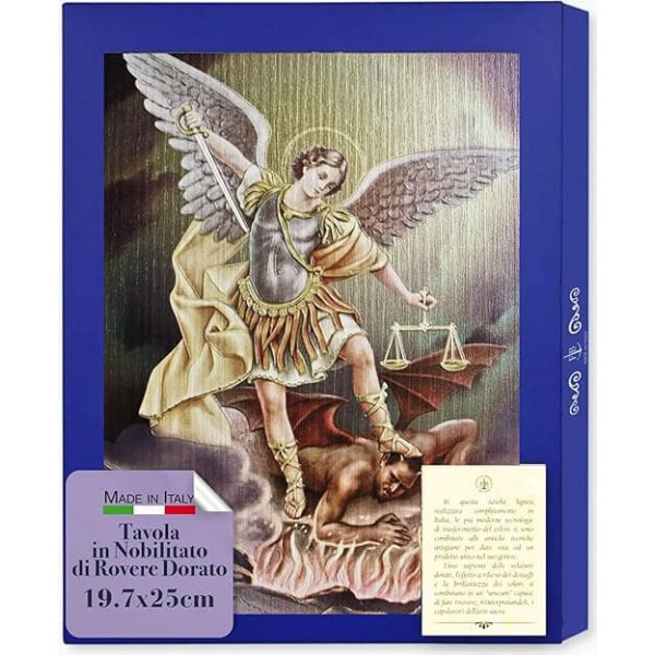 Fratelli Bonella | Icon of the Archangel San Michele in Gold Oak - Wall Art, 19.7 x 25 cm