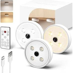 EZVALO Under-Unit Light, Kitchen LED, Spotlights, Battery Operated, Group Control with Remote Control, Puck Light, Cabinet Light, Wireless, Cabinet Lighting, Battery Operated (3 Pieces, 1200 mAh-3000