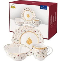 Villeroy & Boch Toys Delight Breakfast Set for 2, 6-Piece Set, Christmas Tableware Set for 2 People from The Anniversary Edition, Porcelain, White