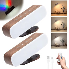 ZEBRAMOL 2 Pack RGB Wall Lamp, 6500K Indoor Wall Light with Remote Control, Rechargeable Reading Lamp with Touch Control, 360° Rotation, Dimmable Wall Lamp, Wireless LED Lights