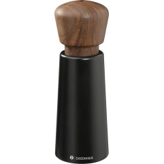 Zassenhaus Norderney Salt Mill, Lacquered Beech Wood, Walnut Mill Head, Continuously Adjustable High Performance Ceramic Grinder, Spice Mill for Pepper, Salt and Herbs, 18 cm, Black