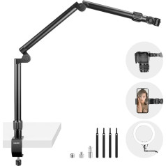 NEEWER Webcam Stand, Camera Mount with C Clamp, 35.4 Inch Aluminium Alloy, Flexible Joint Stand Boom Arm with 1/4 inch, 3/8 inch, 5/8 inch Screws for Mirrorless Ring Light Camera, Mobile Phone