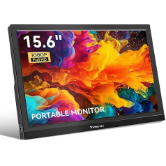 Portable Monitor 15.6 Inch 1920 x 1080 FHD Portable Gaming Monitor, HDMI, Type-C, USB-C Ports, for MacBook, PC, Laptop, Raspberry Pi, Xbox, PS4, Built-in Speaker