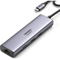 HUB adapteris USB-C - USB-A / HDMI / RJ45 / SD un TF karšu lasītājs / USB-C PD 100W - pelēks