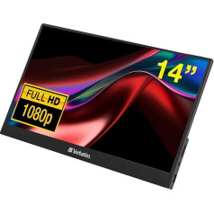 Verbatim PMT-14 Portable Touchscreen Monitor, Mobile 14 Inch Full HD Screen for Laptop, Tablet, Smartphone, PS5 or Nintendo Switch with USB-A, USB-C and HDMI Port, Black