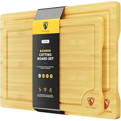 Chopping Boards for Kitchen - Bamboo Chopping Board Set of 2, Chopping Boards with Juice Grooves, Thick Chopping Board for Meat, Vegetables, Easy Handle - Kitchen Utensil Gift