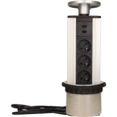 Mēbeles kontaktligzda ?10 cm izvirzīta no galda virsmas ar USB lādētāju un 1,8 m kabeli, 3x2P+Z, 2xUSB
