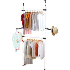 Ejoyous Telescopic Wardrobe System, Telescopic Rod, Clothes Rack with 2 Clothes Rails, Telescopic Wardrobe, Adjustable Clothes, Coat Stand, Telescopic Wardrobe, for Dressing Room, Dormitory