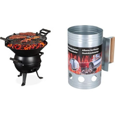 Relaxdays Grill Barrel, Cast Iron and Steel, Height-Adjustable, Cooking Grate Diameter 35 cm, Black & BBQ Collection 871125234770 Fireplace, Charcoal Starter, Barbecue Charcoal Lighter 16 x 27 x 25.5