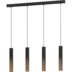 EGLO LED Hängelampe Barbotto, 4-flammige Pendelleuchte über Esstisch, indirekte Beleuchtung, Hängeleuchte aus Metall in Schwarz und Holz-Optik, GU10-Leuchtmittel, warmweiß, FSC zertifiziert