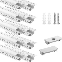 10-Pack 1M Aluminium Profile for Light Strips, Drywall Profile for Walls and Ceilings, Includes Clip-in Diffuser, Compatible with Philips Hue and Wider Strips