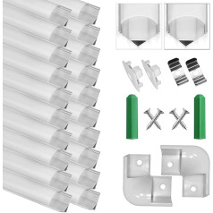 SENXINGYAN LED Aluminium Profile, 20 x 1 m V-Shape LED Profile/LED Channels with Lid in Milky White, End Caps, Metal Mounting Clips and Corner Connectors