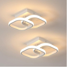 Pack of 2 Modern LED Ceiling Lights, 24 W, 2700 lm, Small Square LED Ceiling Light, Interior Lighting for Bedroom, Living Room, Aisle, 3000 K Warm Light, White, 24 cm