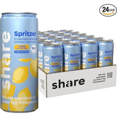 share Organic Lemon Spritzer - 1 kcal per 100 ml - Flavoured Water without Sugar (24 x 330 ml) - No Additives - Organic Mineral Water with Lemon - Provides Water for 1 Day