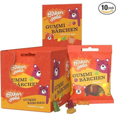 Birkengold Gummy Bears without Sugar, 10 x 50 g, Vegan, No Gelatin, Sweetened with Maltitol & Xylitol, Wine Gum, Sugar-Free, Natural Ingredients, Sugar-Free Sweets, Ideal for Children