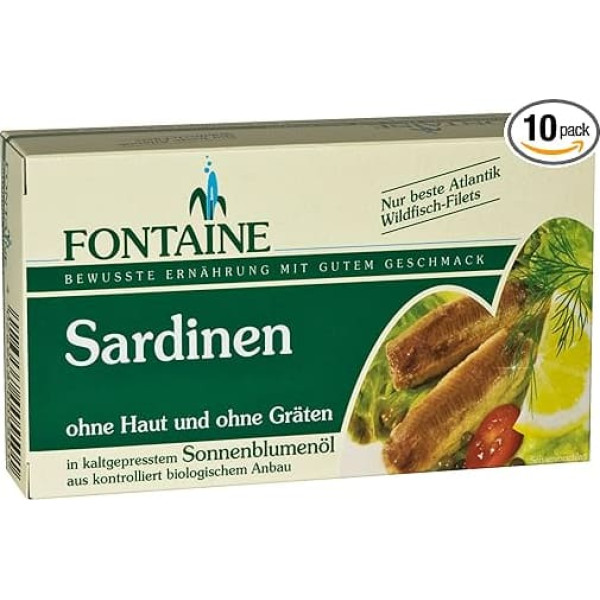 Fontaine Sardines without Skin, No Bones 120 g Fish Preserve, Pack of 10 (10 x 120 g)