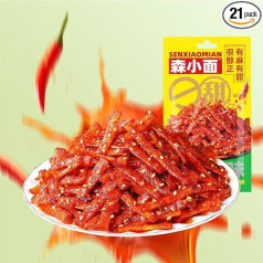 WSYLS Spicy Seasoned Snacks Latiao Sweet and Spicy Chinese Spicy Snacks Classic Hot Strips for Office Casual Snack Four Packs (20 g x 21 Pack) (Spiced Noodles)