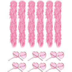 DAJOOEE 6 Pack 6.5ft Colorful Feather Party Boas with Frameless Sunglasses, Stag Night (Colourful), Pink, Large, pink