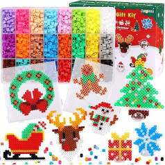 AUGSUN Christmas Fuse Beads Set - 5100 Pieces + 24 Colors Craft Melting Beads Set for Kids, 12 Styles Christmas Patterns, 2 Pieces 5mm Iron Beads Pegboards for DIY Crafts
