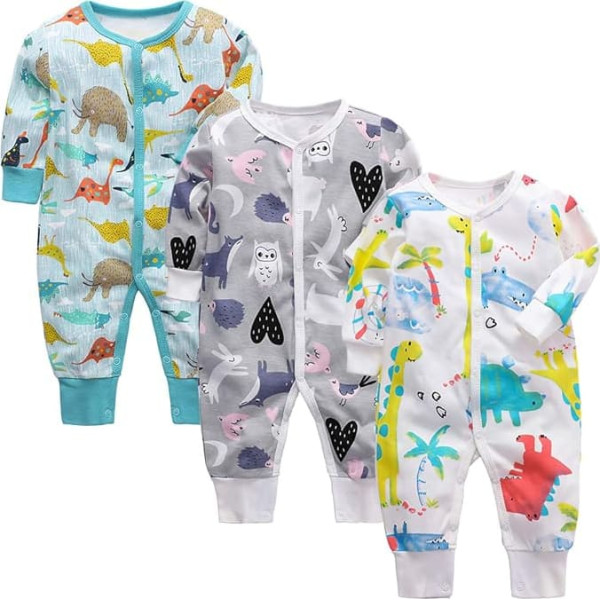 amropi Baby Boys Romper Cotton Pyjamas Pack of 3 Pyjamas Sleepsuit Overalls for 0-24 Months