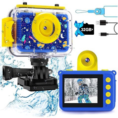 GKTZ Children's Camera Waterproof Underwater Camera - Camera for Children with 32GB SD, 1080P Digital Camera Toy for 3-12 Years (Dark Blue)