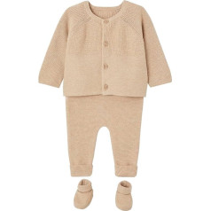 VERTBAUDET Baby Knitting Set: Cardigan, Trousers & Booties Oeko-Tex Beige Mottled 68