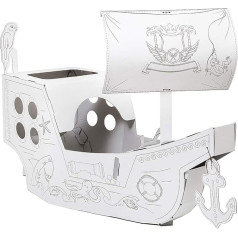 Creative Outlined White Pirate Ship for Painting with Pencils, Crayons, Gouache, Finger Paints, DIY, Large, 3+ Years