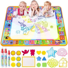 Water Doodle Mat, Larger(39.4 X 27.5 inch) Multicolored No Mess Water Drawing Painting Pad with 3 Magic Pens & 8 Stamps - Best Educational Toy & Xmas Gifts for Boys& Girls Age 2 3 4 5 6+ Years Old