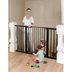COMOMY 75-131 cm Stair Safety Gate, No Drilling, Door Safety Gate, Automatic Closing with Green/Red Sign, Baby Safety Gate, Children's Gate, Dog Gate for Stairs (76 cm High, Black)