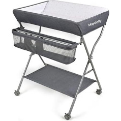Maydolly Baby Folding Changing Unit, Mobile Changing Table with Wheels and Changing Mat, Waterproof and Height Adjustable, Baby Changing Unit with Storage Compartments (Dark Grey)