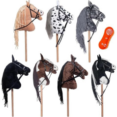 RL24 HKM Hobby Horse Bobby Including MagicBrush | Hob Horse with Bridle | Plush Play Horse with Wooden Stick & Long Mane | Stick Horse without Handles & Wheels | Black