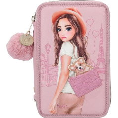 Depesche 12001 TOPModel Corgi - Filled 3-Compartment Pencil Case in Pink with Model Motif and Small Corgi, Pencil Case with Colouring Pencils, Ruler, Scissors and Much More, Pink, playful