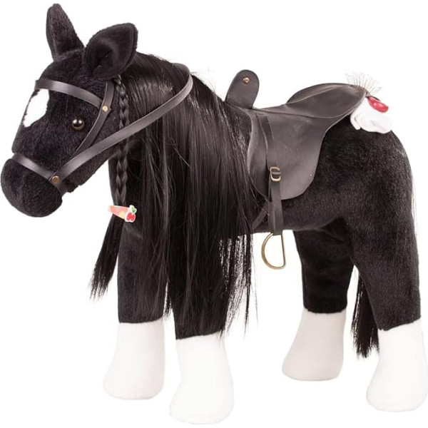 Götz 3402783 Black Horse Doll, Large Plush Standing Horse Dolls, Height 37 cm - 52 cm, Flexible, with Bridle and Saddle
